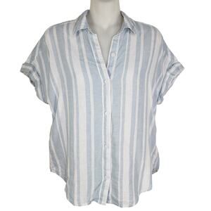 Lola River Womens Shirt Linen Blend Striped Button Up Short Dolman Cuff Sleeve S